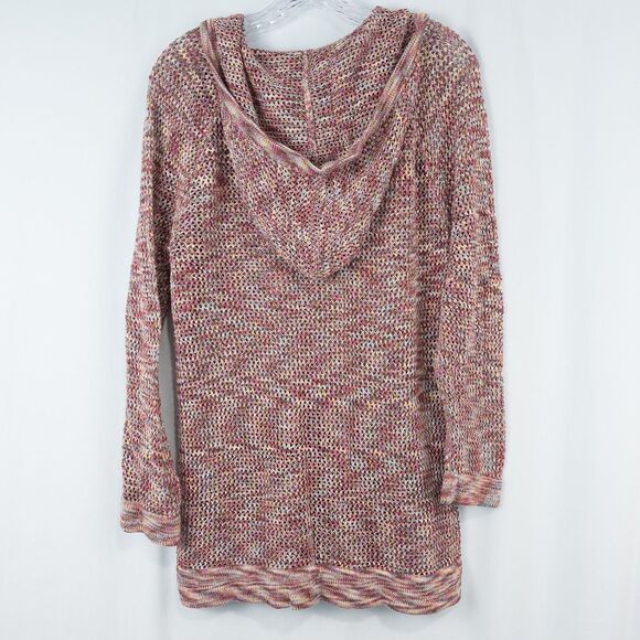 Christopher & Banks Open Knit Hooded Sweater Womens XL Cotton Beach Boho Rainbow - Picture 2 of 16